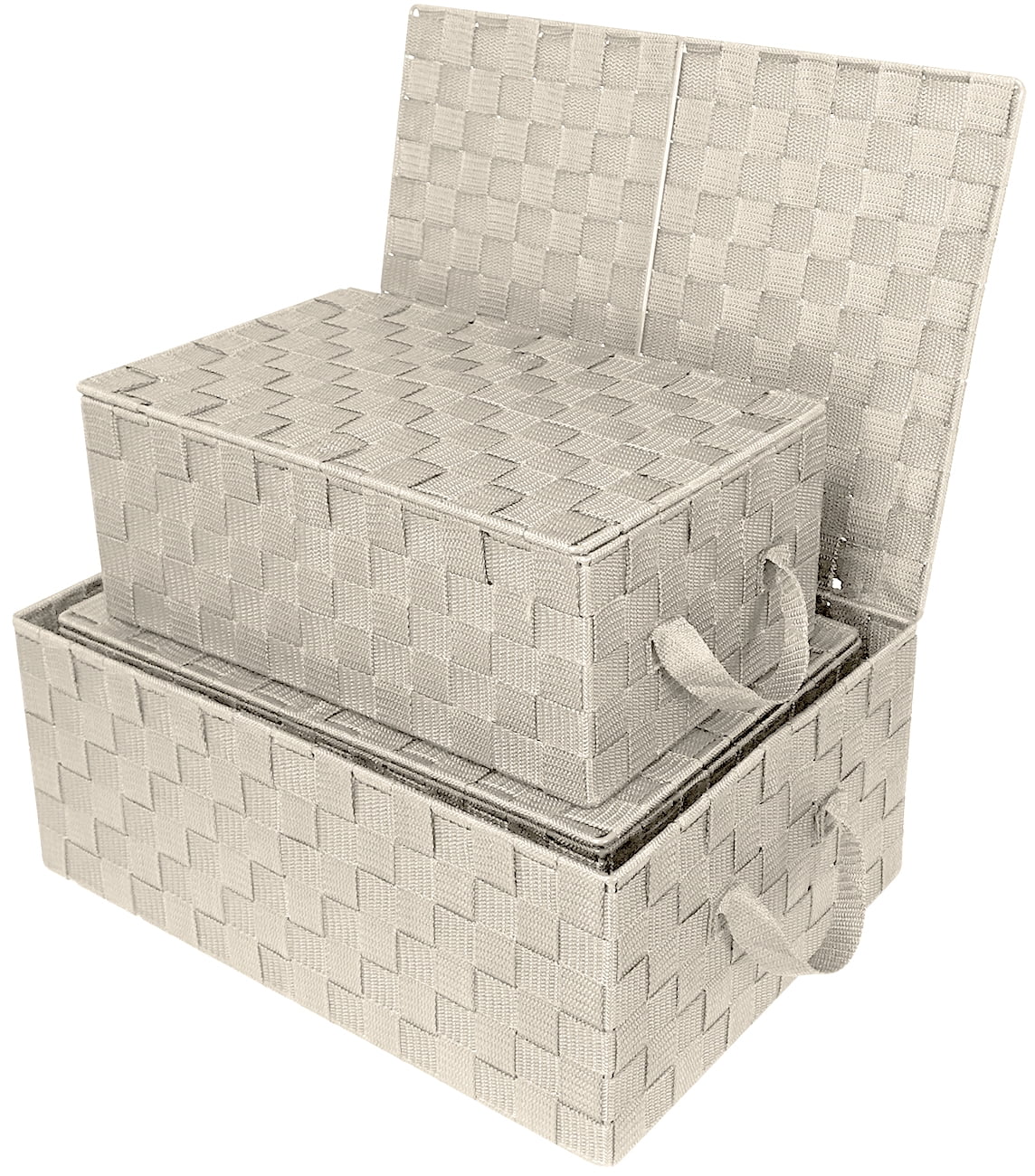 Sorbus Set of 3 Woven Storage Basket for Organizing with Lid, Mesh Hand (Beige)