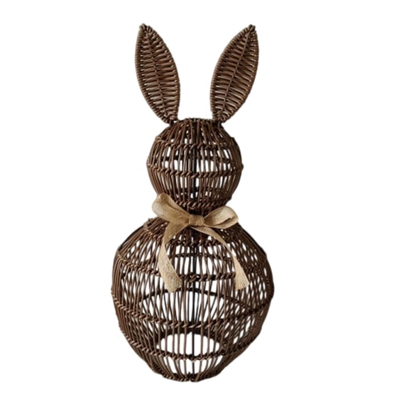 Gnwei Rattan Woven Easter Bunny Decor Outdoor, Large Bunny Topiary with Beige Bow Rabbit Statue Farmhouse Rabbit Easter Decorations for Home Porch Garden Spring Decor