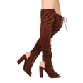 thumbnail image 2 of Women Faux Suede Over The Knee Peep Toe Lace Up Block Heel Boot HG10, 2 of 3