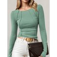 thumbnail image 4 of Long Sleeved Women's Slim Round Neck Shirt Exposed Seam Ribbed Basic Top, 4 of 6