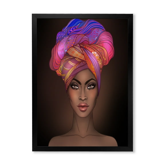 Designart 'African American Woman Portrait with Turban VI' Modern Framed Art Print