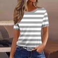 thumbnail image 2 of FRSASU Women's Short Sleeve Black and White Striped Crew Neck Tops Spring Casual Loose Fit Summer Fitted T-Shirts Gray, 2 of 4