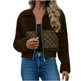 thumbnail image 2 of Otntypg Women Winter Warm Fuzzy Fleece Cropped Jacket Full Zip up Sherpa Long Sleeve Lapel Collared Outwear Short Jackets Coat with Pockets Brown M, 2 of 8