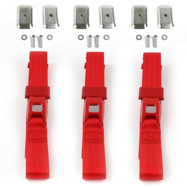 Nash Ambassador 1933-1957 Standard 2 Point Red Lap Bench Seat Belt Kit with Bracketry - 3 Belts
