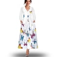 thumbnail image 2 of Moda mujer otoño estampado casual cuello pico cremallera manga larga vacaciones bolsillos vestido Fridja  yut5859, 2 of 5