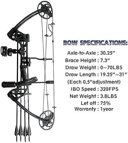 Compound Bow Draw 0-70 LB for Pull Beginner and Intermediate Archer Fully  Adjustable 19.25~31 with All Accessories New 2022
