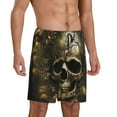 thumbnail image 2 of Kdxio Vintage Gold Leaf Skull Print Mens Sleep Shorts Bottoms Soft Comfy Pajama Wear Pants with Drawstring Pockets, 2 of 5