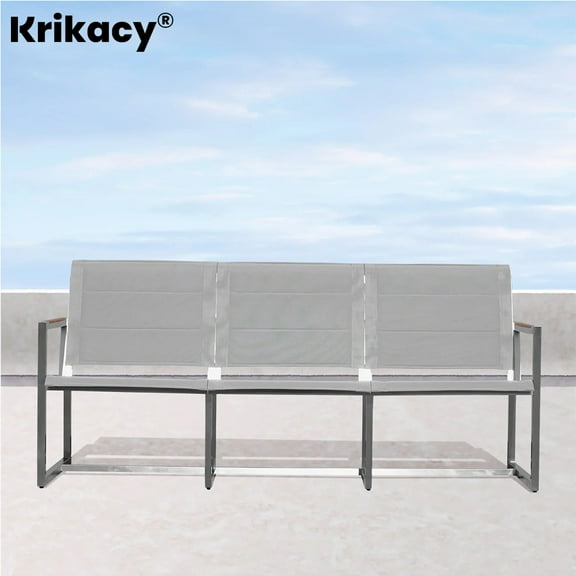 Krikacy Stainless Steel Teak Outdoor Three Seater Sofa, All Weather Patio Furniture, Silver