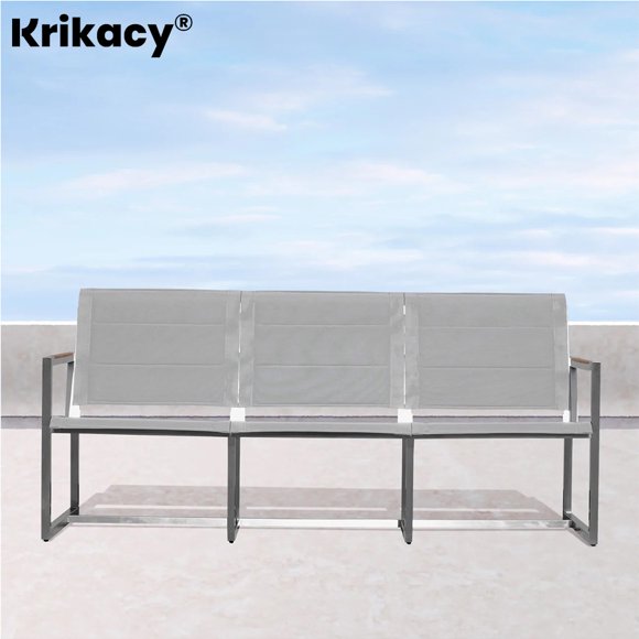 Krikacy Stainless Steel Teak Outdoor Three Seater Sofa,All Weather Patio Furniture for Porch,Silver