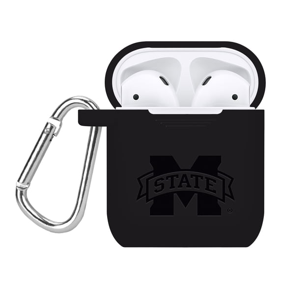 Mississippi State Bulldogs Engraved Silicone Case Cover Compatible with Apple AirPods Gen 1 & 2 (Black) by Affinity Bands