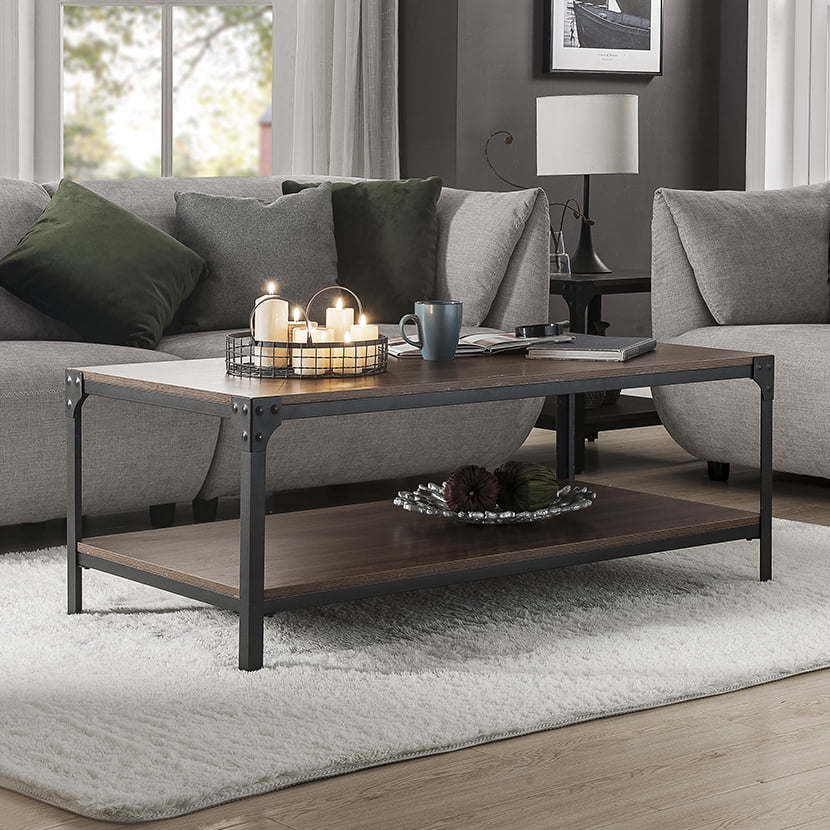 Industrial Coffee Table for Living Room, with Storage Shelf, Rivet