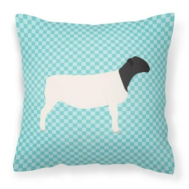 Carolines Treasures BB8152PW1414 Dorper Sheep Blue Check Fabric Decorative Pillow, 14 x 14 in.