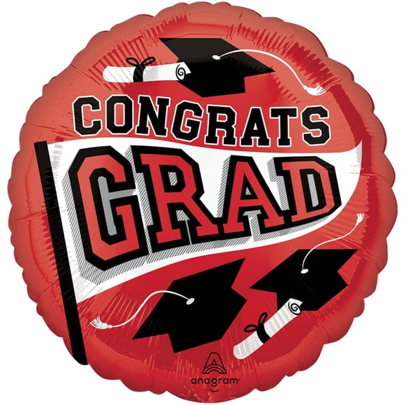 18 inch Congrats Grad - Red Anagram Foil Mylar Balloon - Party Supplies Decorations