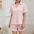 thumbnail image 2 of SuTry Womens Pajamas Silk Satin Pajama Set for Women 2 Piece Lounge Shorts Summer Sleepwear Button Down Shirt Shorts(Pink,L), 2 of 9