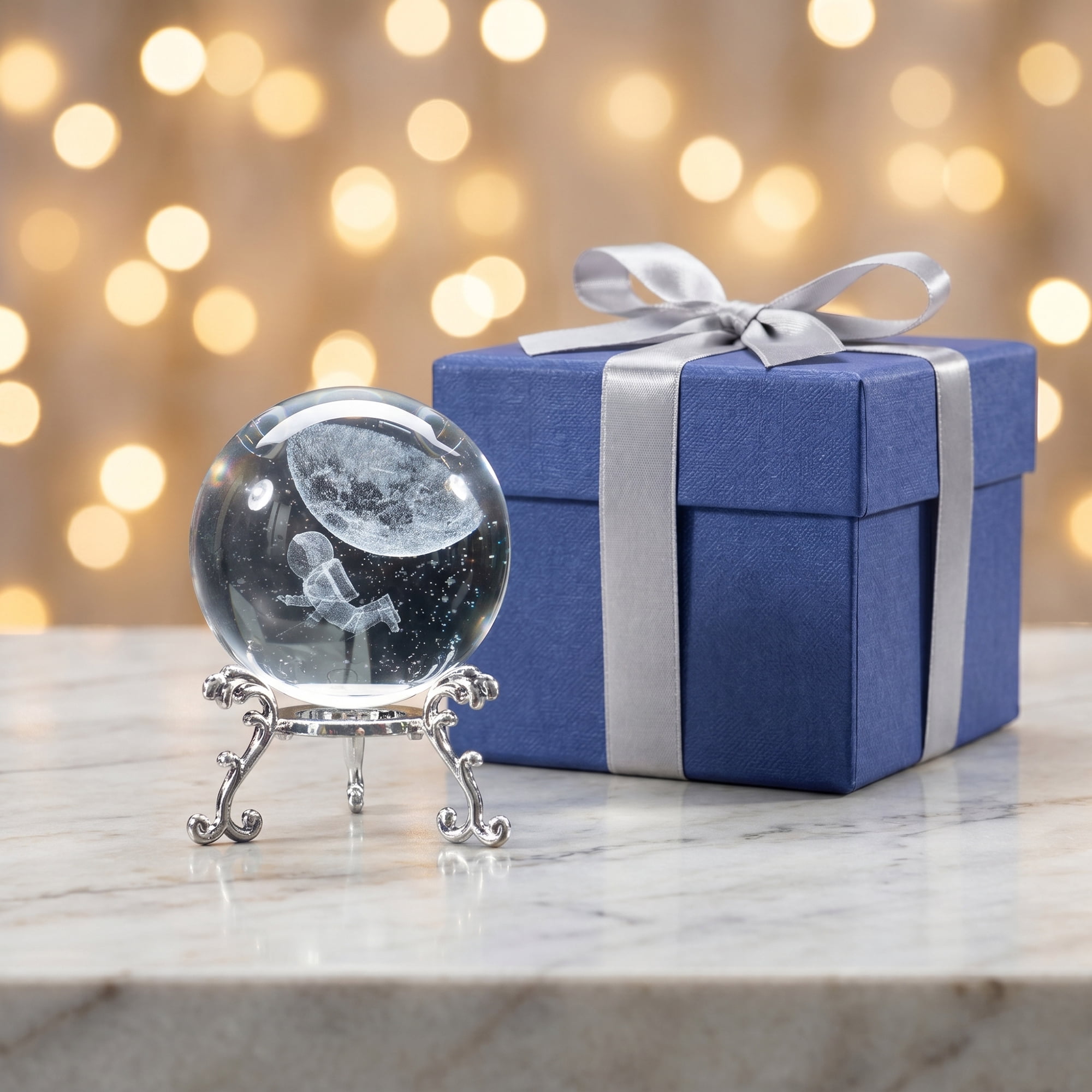 Unique Bargains Crystal Ball Figurine 3D Glass Paperweight with Base Clear Style G