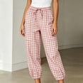 thumbnail image 4 of TEAJOPSUU Women's Plaid Cropped Pants Drawstring Elastic Waist Tapered Trousers with Pockets Gingham Casual Lounge Streetwear Pink, 4 of 6
