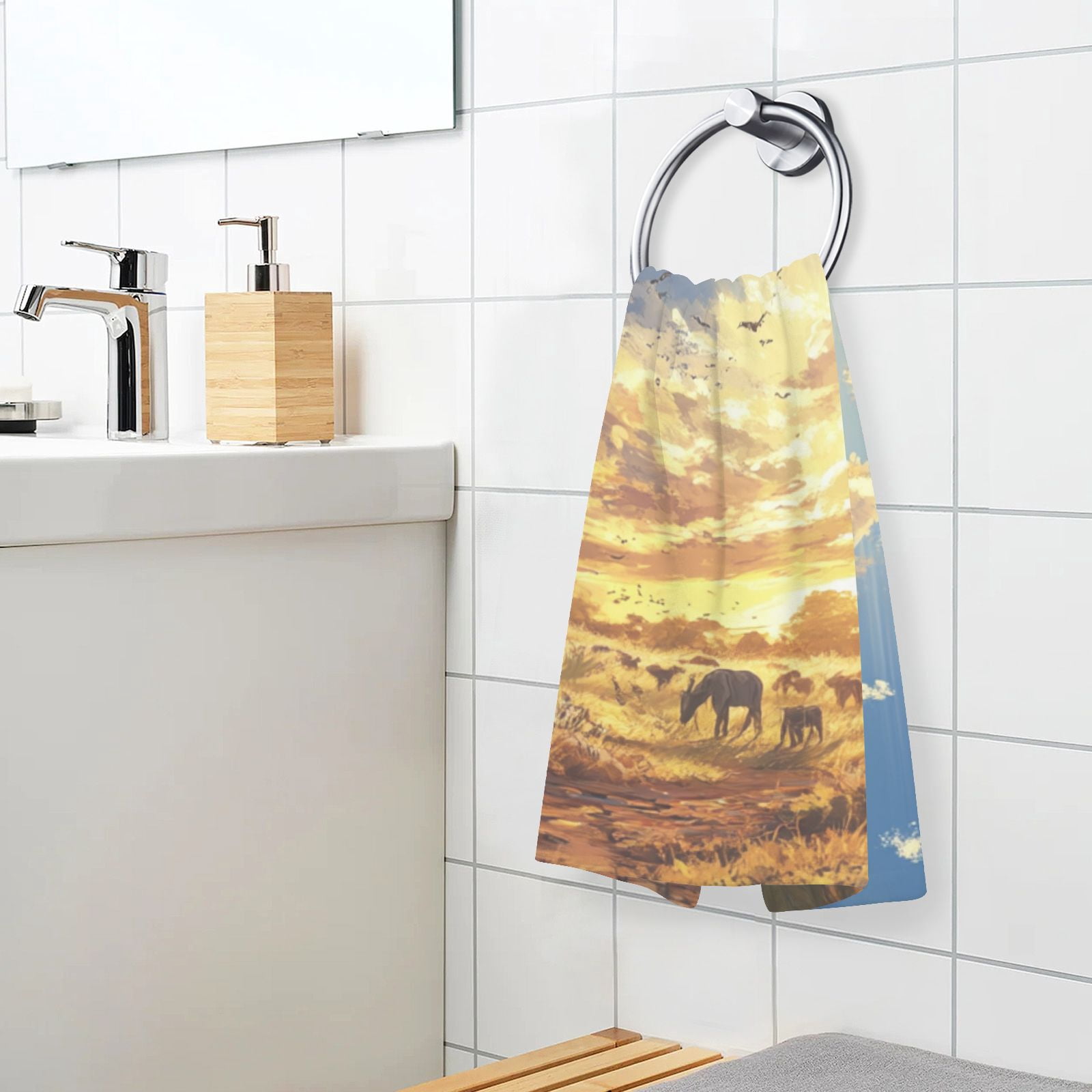 Animals in Jungle Hand Towels Cotton Bath Towels Large Face Towels Absorbent for Bathroom 2 Packs