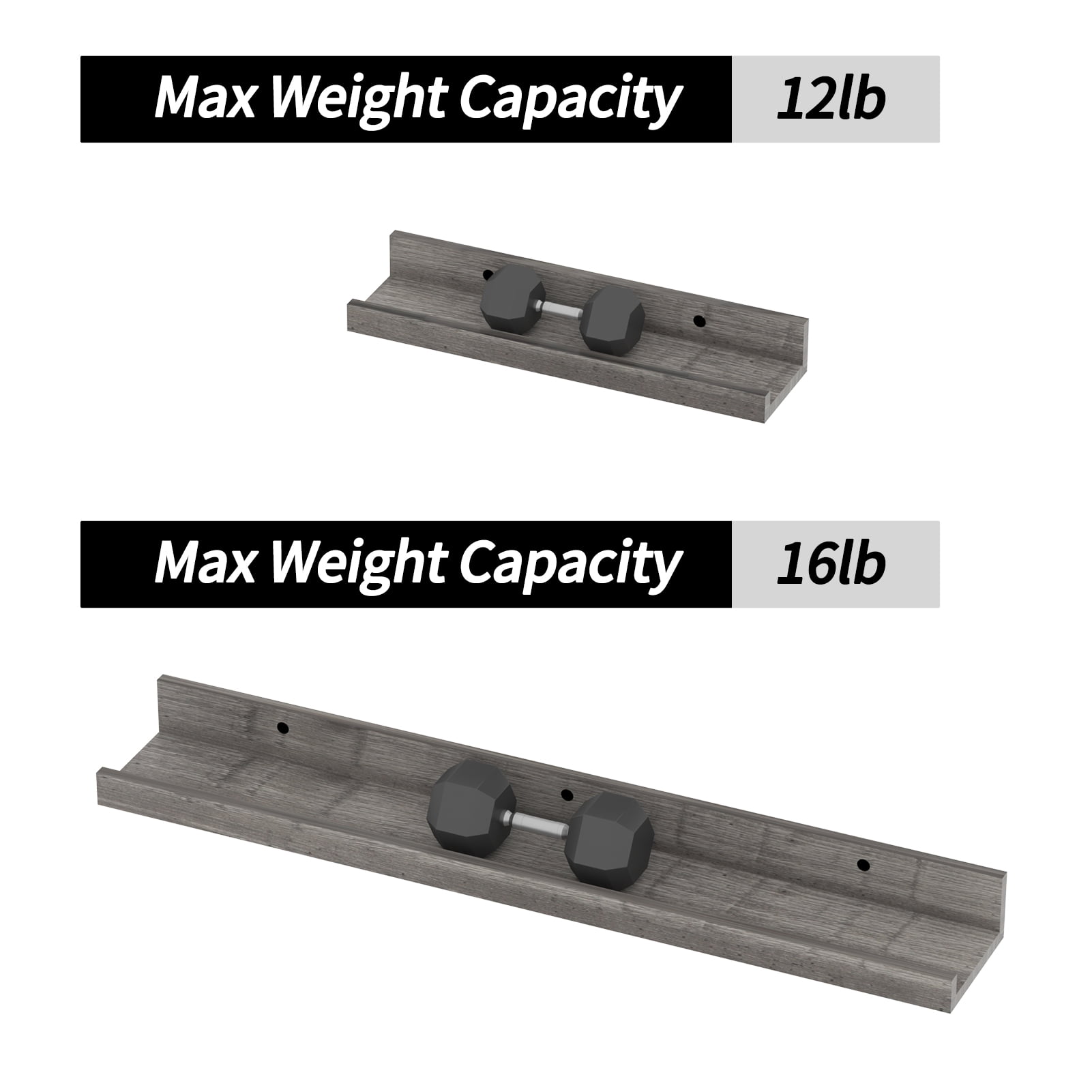 Floating Shelves Set of 5, 24 Inch Wall Mounted Wooden Picture Ledge Shelf for Bathroom, Bedroom, Kitchen, Living Room Storage and Decoration, Gray