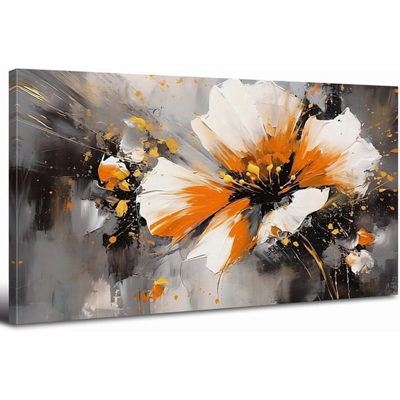 WFSposterAbstract Poppy Flower Wall Art Burnt Orange Wall Decor Living Room Wildflower Picture Splash Grey Floral Canvas Prints Painting Botanical Poster Watercolor Modern Artwork Bedroom Decorations