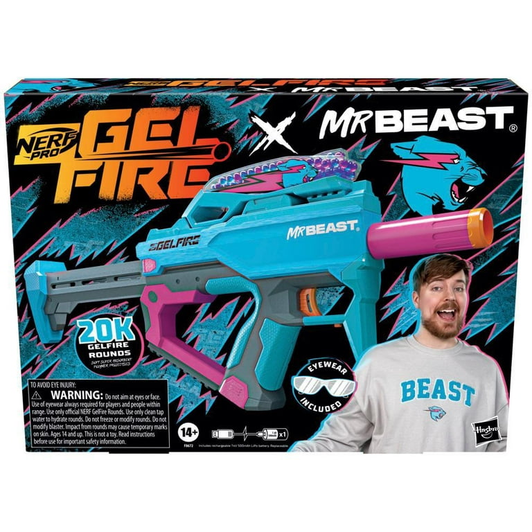  Nerf Pro Gelfire X MrBeast Full Auto Blaster & 20,000 Gelfire  Rounds, 300 Round Hopper, Rechargeable Battery, Eyewear, Ages 14 & Up :  Toys & Games