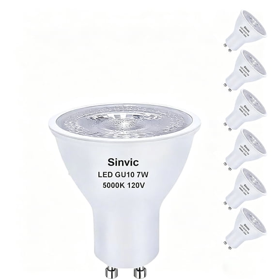 Sinvic GU10 LED Recessed Track Light Bulb 7W Equivalent 50W GU10 Base Dimmable 600LM 5000K Daylight White Flicker-Free 6 Pack