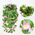 thumbnail image 2 of Nvzi Artificial Vines 2pcs Artificial Morning Glory Trumpet Flower Vine Fake Green Plant Home Garden Wall Fence Outdoor Wedding Hanging Baskets Decor(Purplish red), 2 of 5