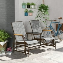 Outsunny Outdoor 2-Person Glider Bench with Table, Outside Breathable Mesh Swing Chair for Patio, Garden, Backyard, Porch, Gray