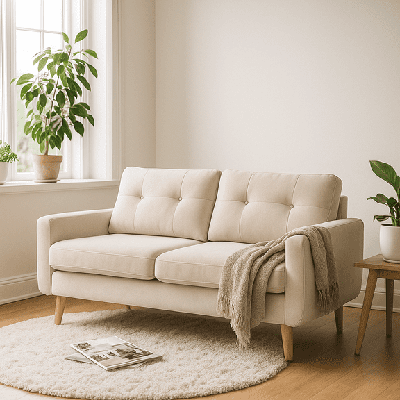 Homy Casa Mid-Century Modern 2-Seater Sofa for Living Room, Upholstery Couch for Relaxed Chat, Cream
