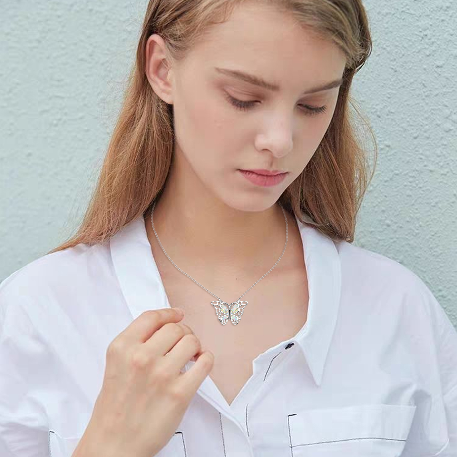 Butterfly Necklace 925 Sterling Silver Opal Neckalce Butterfly Jewelry Birthday Christmas Gift for Women