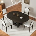 thumbnail image 3 of Harper & Bright Designs Farmhouse Extendable Round Dining Table Set for 4, 5 Pieces Kitchen Table Set with Removable Leaf and 4 Upholstered Chairs for Small Places, Beige, Espresso, 3 of 16