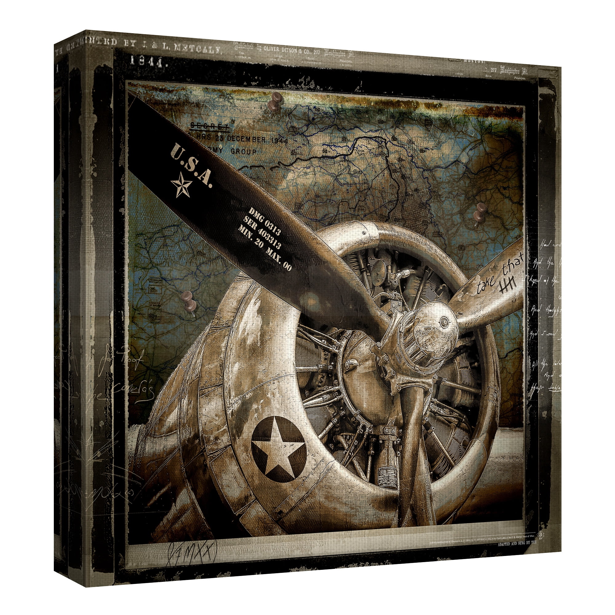 Masterpiece Art Gallery Wing and a Prayer U.S. Army Airplane by Mindy Sommers Canvas Art Print 24" x 24"