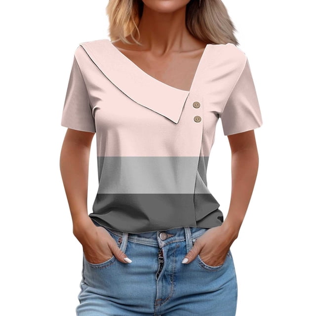 Chemise à Manches Courtes pour Femmes avec Imprimé à Carreaux et Boutons, T-shirt Décontracté
