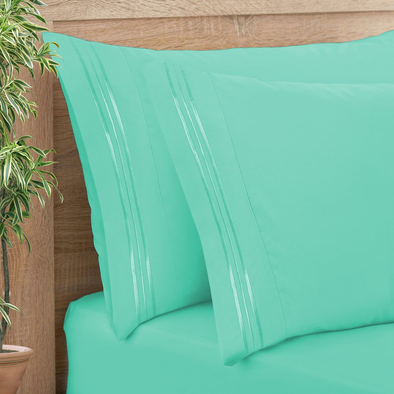 Clara Clark Pillow Cases Premier 1800 Microfiber Collection Pillow Case Set Of 2 Pieces, Standard Size, Mint Green