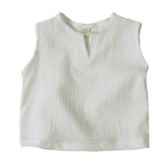 Toddler Kids Solid Cotton Crew Neck Tank Tops, Soft Breathable Sleeveless Layering Tops for Daily Wear