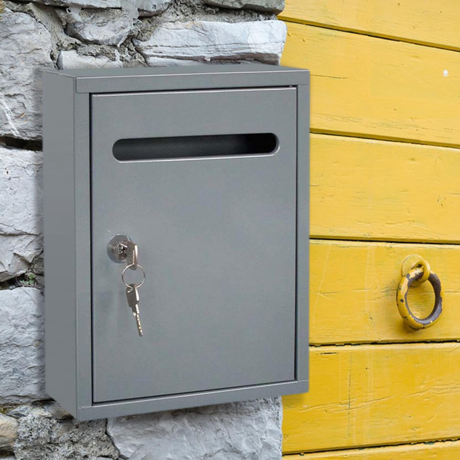 BLACK WALL MOUNTED LETTERBOX MAILBOX LOCKABLE LETTER MAIL POST BOX 2 KEYS 