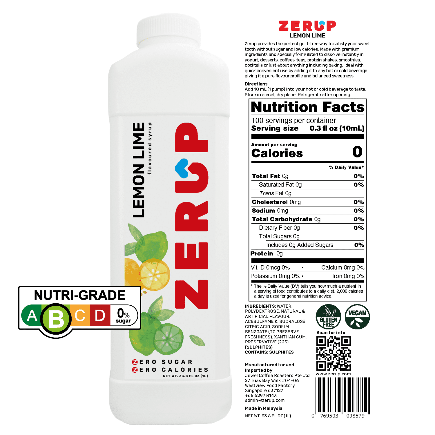 Zerup Zero Sugar Soda Sugar-Free, Zero Calories Pack of 4 33.8 Oz (1L)