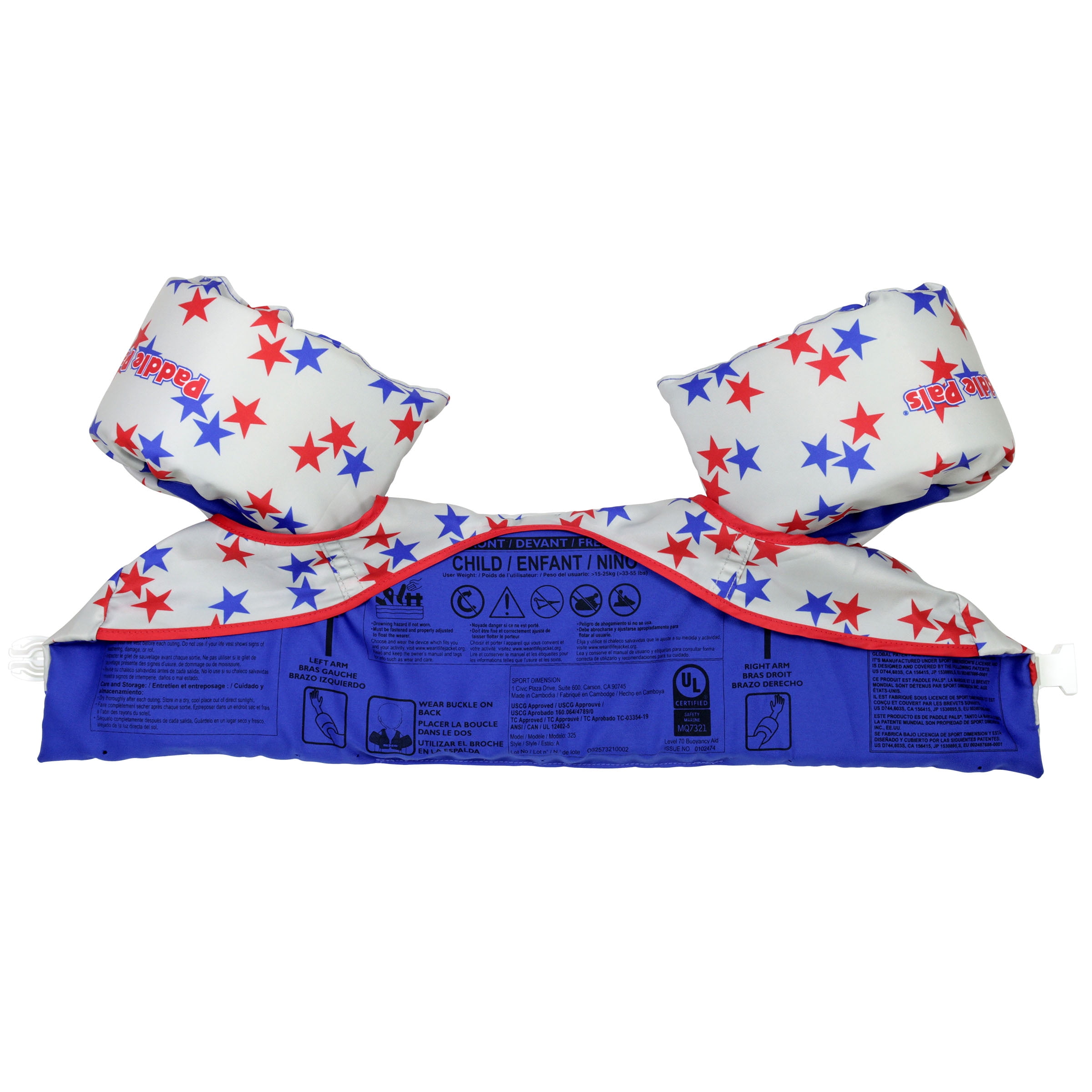 Paddle Pals U.S. Coast Guard Approved Life Jacket for Children (33-55 lbs.) – Safety Swim Vest with Arm Bands, Red, White and Blue