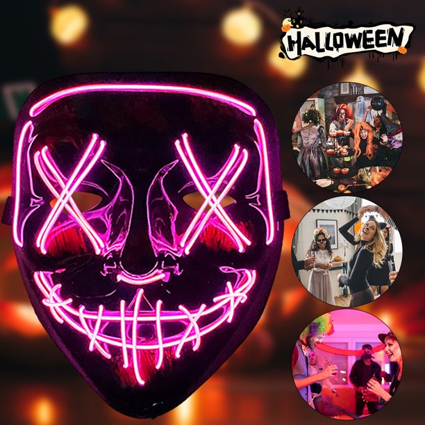 Máscara de fantasma de luz fría de Halloween 4 modos de iluminación Accesorios de disfraces para fiestas navideñas