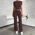 thumbnail image 5 of Bosfbaoi Two Piece Sets for Women Crew Neck Short Sleeve Crop Top and Drawstring Elastic Waist Straight Leg Pants Casual Womens Summer Outfits, 5 of 6