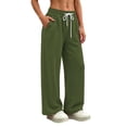 thumbnail image 7 of Womens Loose Casual Wide Leg Pants Solid Elastic Drawstring Waist Sweat Trousers with Pockets, Breathable Comfy Bottoms for Indoor Rest and Outdoor Activities S-3XL Army Green, 7 of 7