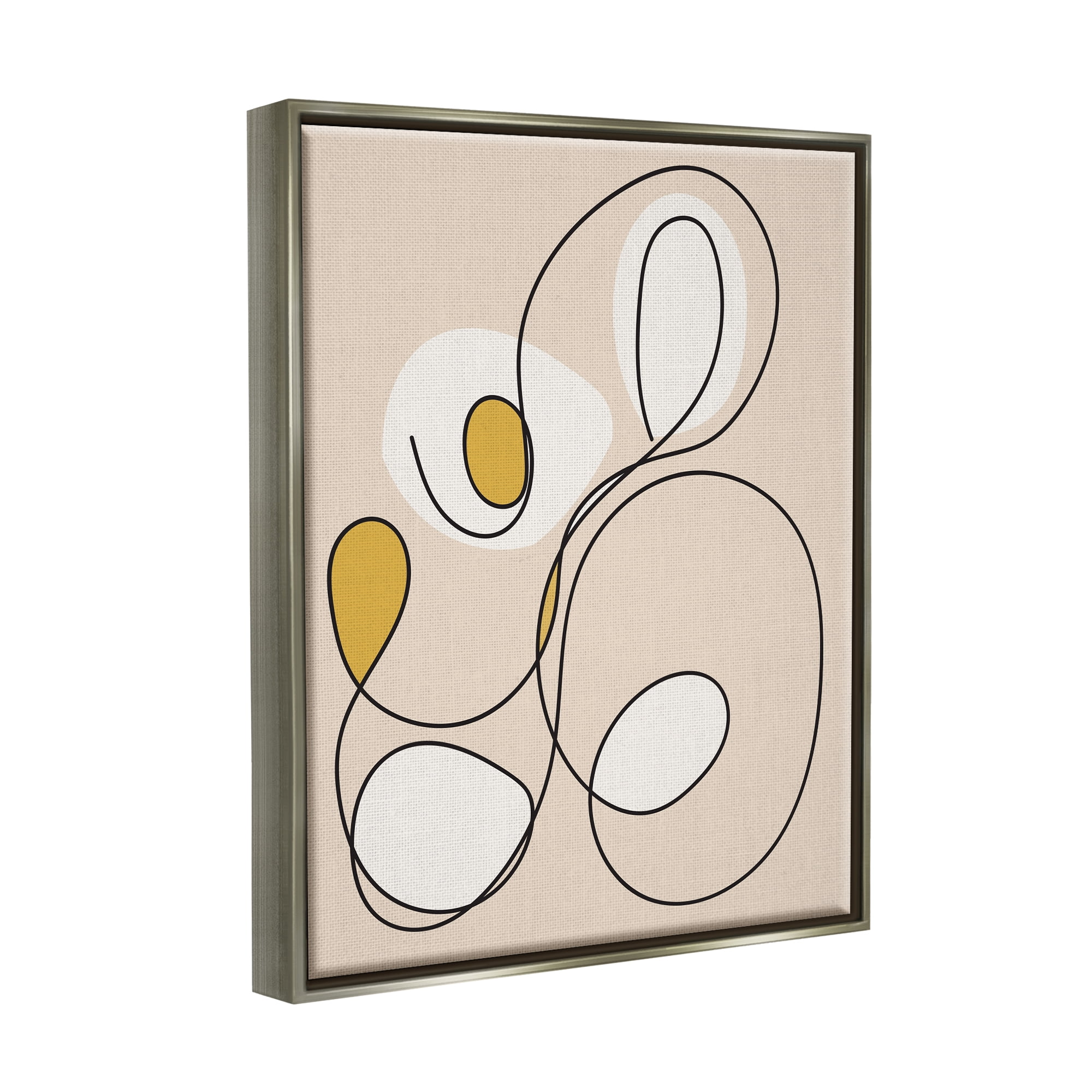 Stupell Industries Swirled Line on Beige Abstract Painting Gray Floater Framed Canvas Art Print Wall Art, 17 x 21
