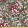 thumbnail image 2 of Ambesonne Floral Fabric by the Yard Upholstery, Flowers Monochrome Leaves, 3 Yards, Raspberry and Dark Green, 2 of 5