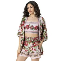 Moomaya Women's Printed 3 Piece Cord Set, Vacation Co-Ords For Summer, Resort Beach Wear