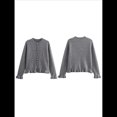 thumbnail image 3 of Suéter Tipo Cárdigan Corto para Mujer, Moderno, con Cuello Redondo, Volantes, Larga, Botones, Prendas de Punto. Gris S, 3 of 6