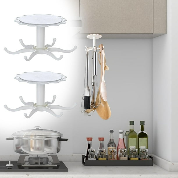 de cocina con rotación de 360 degree, colgador de seis mordazas, ganchos portátiles para utensilios de cocina, ganchos colgantes para dormitorio, Blanco Soledad Gancho giratorio