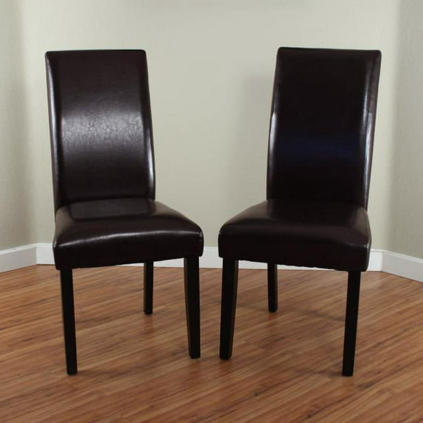 Villa Faux Leather Brown Dining Chairs, Black Leather Parsons Chair