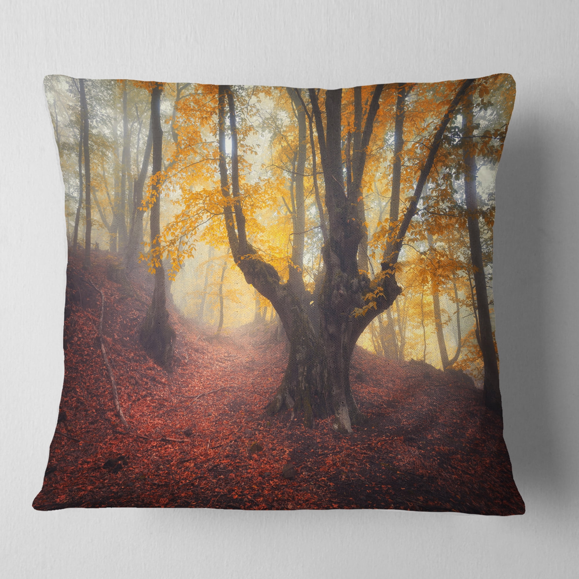 Designart Dark Old Yellow Forest - Landscape Photography Throw Pillow - 18x18