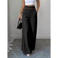 thumbnail image 2 of Women's High Waist Wide Leg Long Pants, Decorative Button Detail Trousers with Side Pockets, Elegant Office Business Casual Dressy Bottoms, 2 of 8