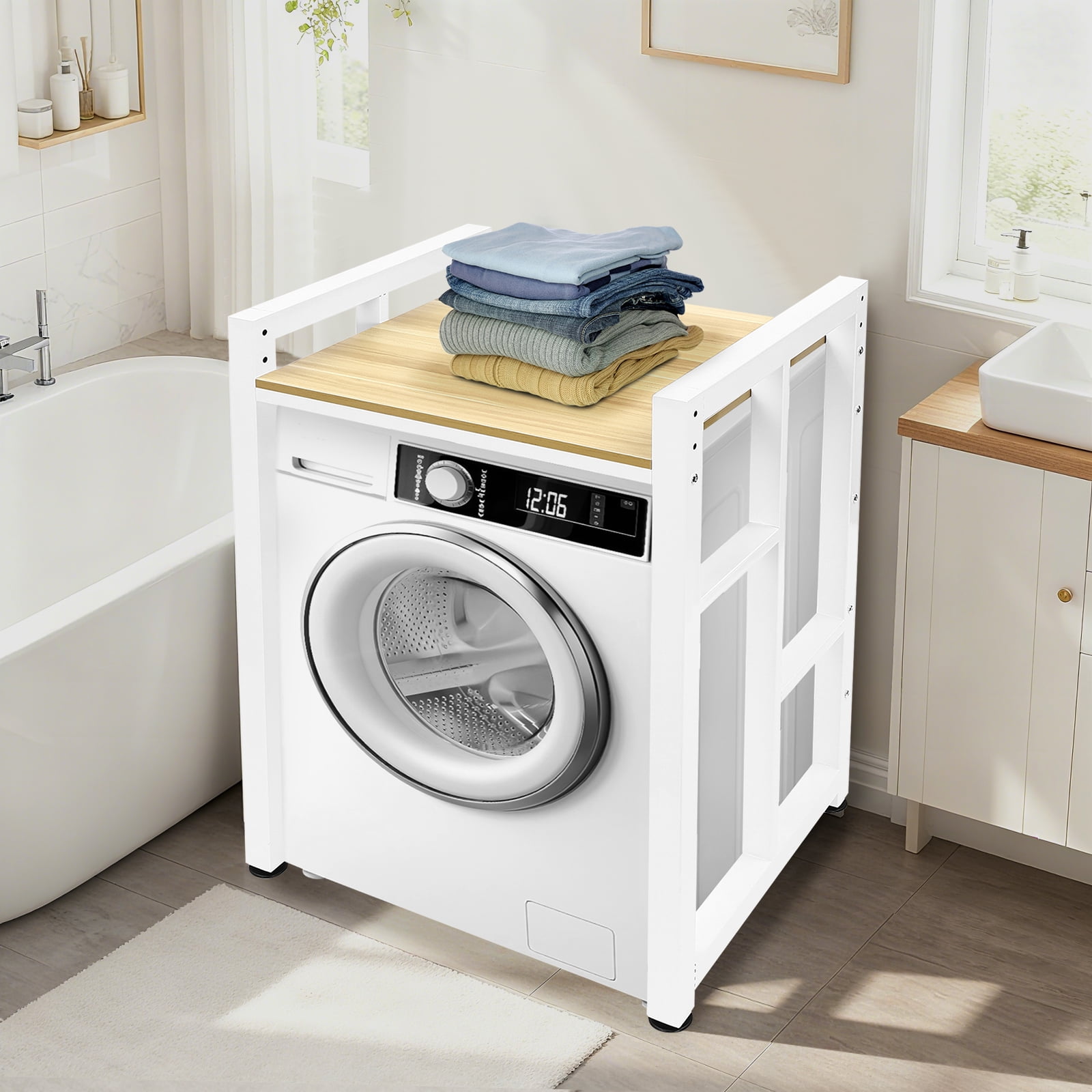 Washer Dryer Storage Shelf, Over Washer Dryer Storage Rack  for Laundry, Bathroom & Kitchen, White