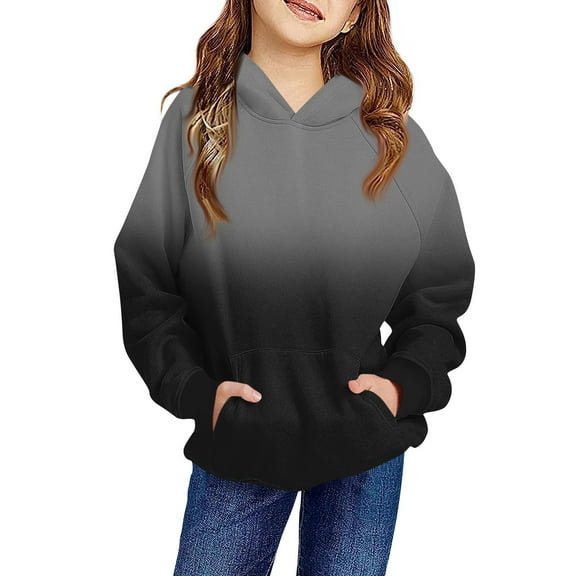 TQWQT Girls Black Hoodie Size 10-12 Oversized Gradient Sweatshirts Long Sleeve Drawstring Pullover Top Cute Trendy Tween Girl Clothing 3-4 Years
